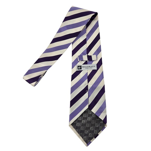 Bachrach Mens Striped Silk Necktie Made in Italy Purple Lavender Formal 58" - Picture 3 of 6